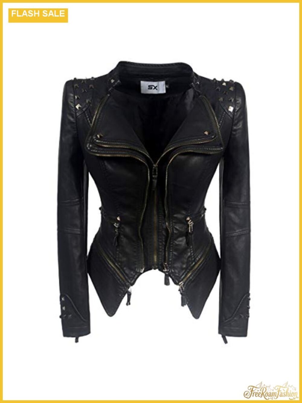 Women's Faux Leather Moto Biker Jacket Studded Perfectly Shaping
